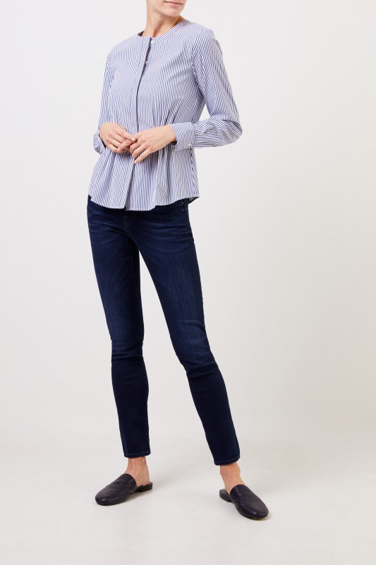 Louis and Mia Taillierte Baumwoll-Bluse mit Streifen Blau/Weiß
