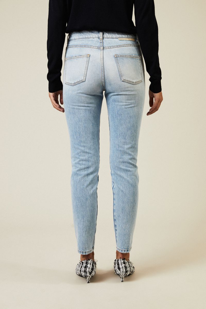 Destroyed High-Waist-Jeans Blau
