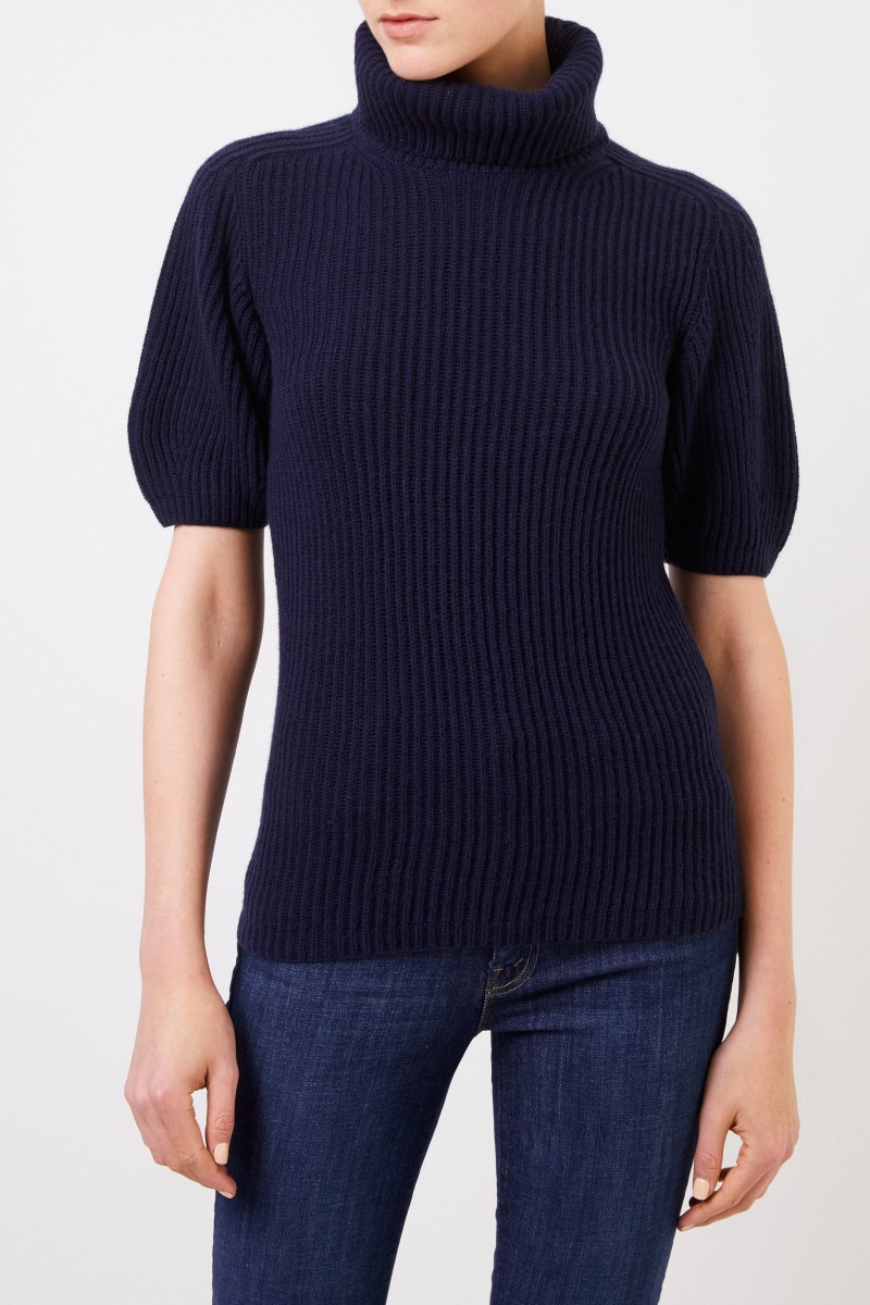 Iris von Arnim Kurzarm Cashmere-Pullover 'Fenja' Blau