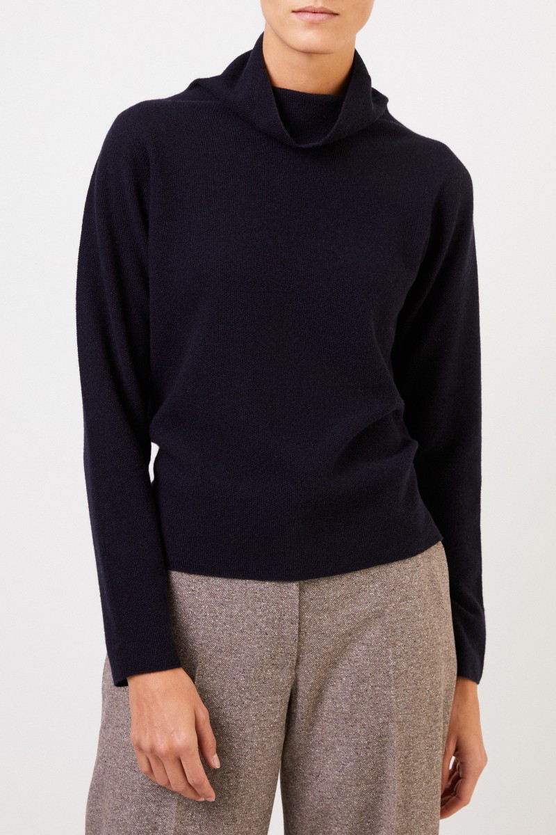 Fabiana Filippi Woll-Seiden-Pullover mit Turtleneck Marineblau