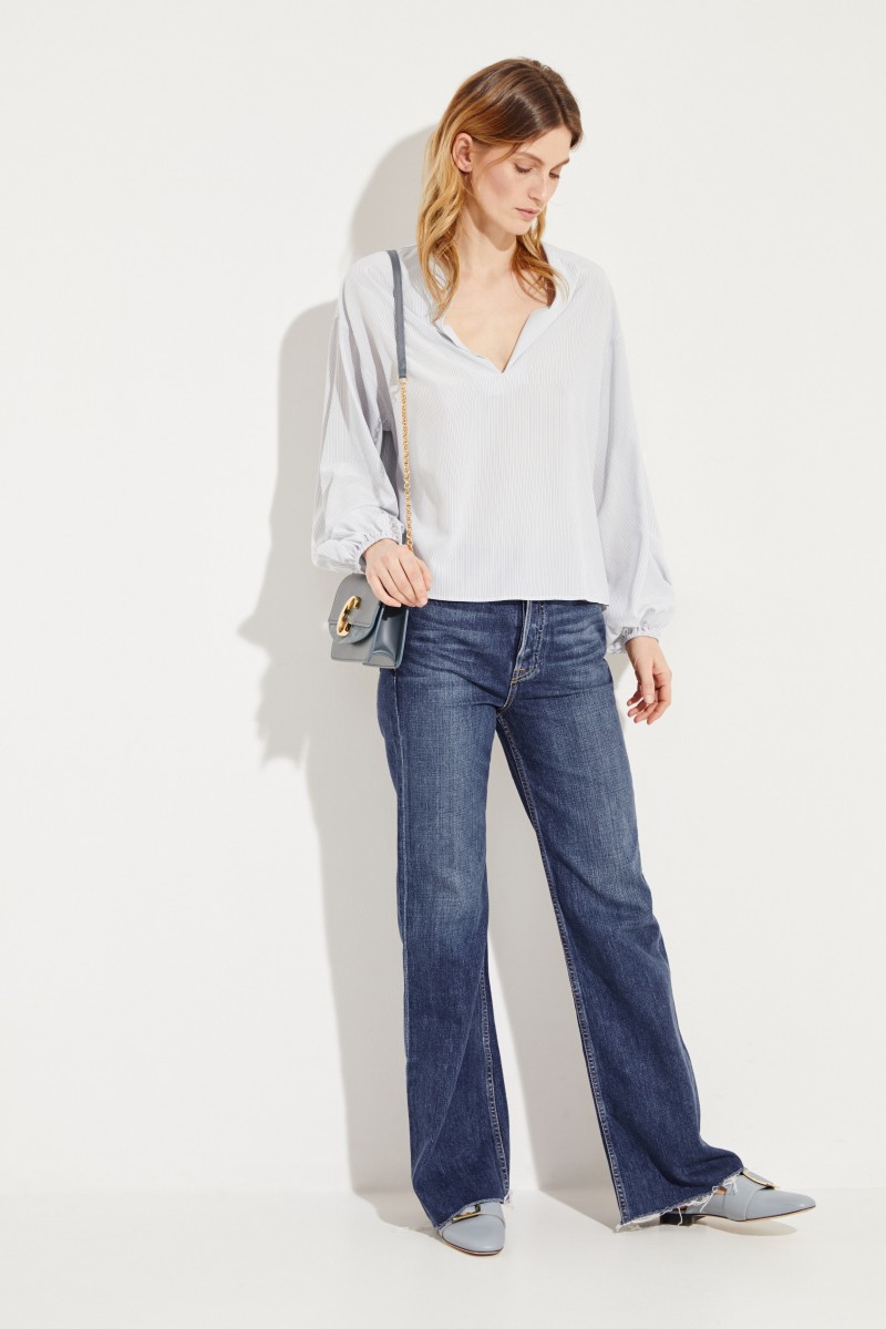 Gestreifte Seidenbluse Blau/Weiß
