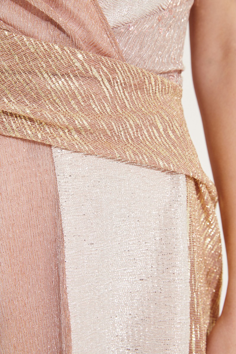 Langes Abendkleid mit Lurexdetails Rosé/Multi