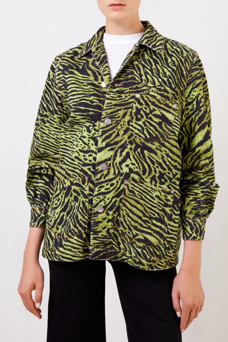 Jeansjacke mit Tiger-Print Grün/Schwarz