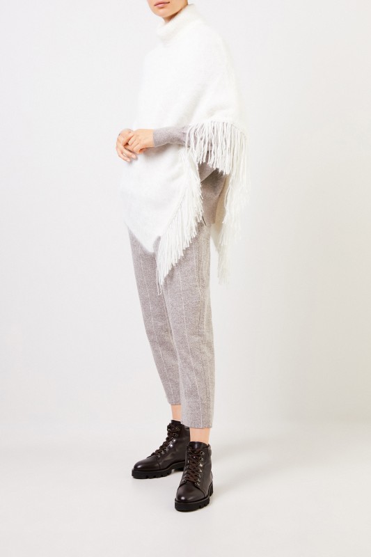 Fabiana Filippi Angora-Poncho mit Fransen Weiß