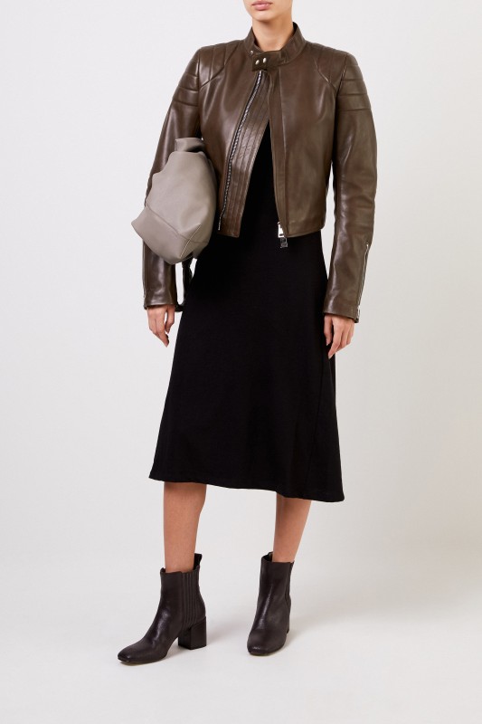 Bottega Veneta Kurze Lederjacke mit Reißverschlussdetails Braun