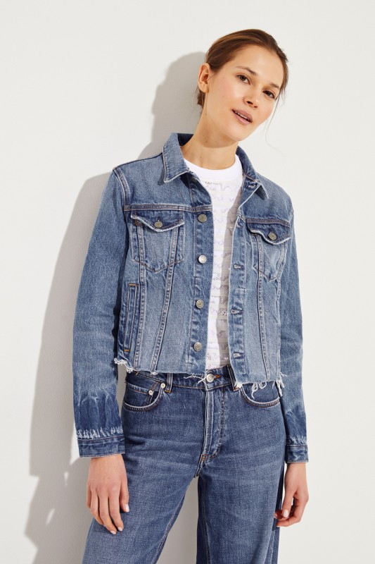 Jeansjacke 'Cara' im Destroyed-Look Blau