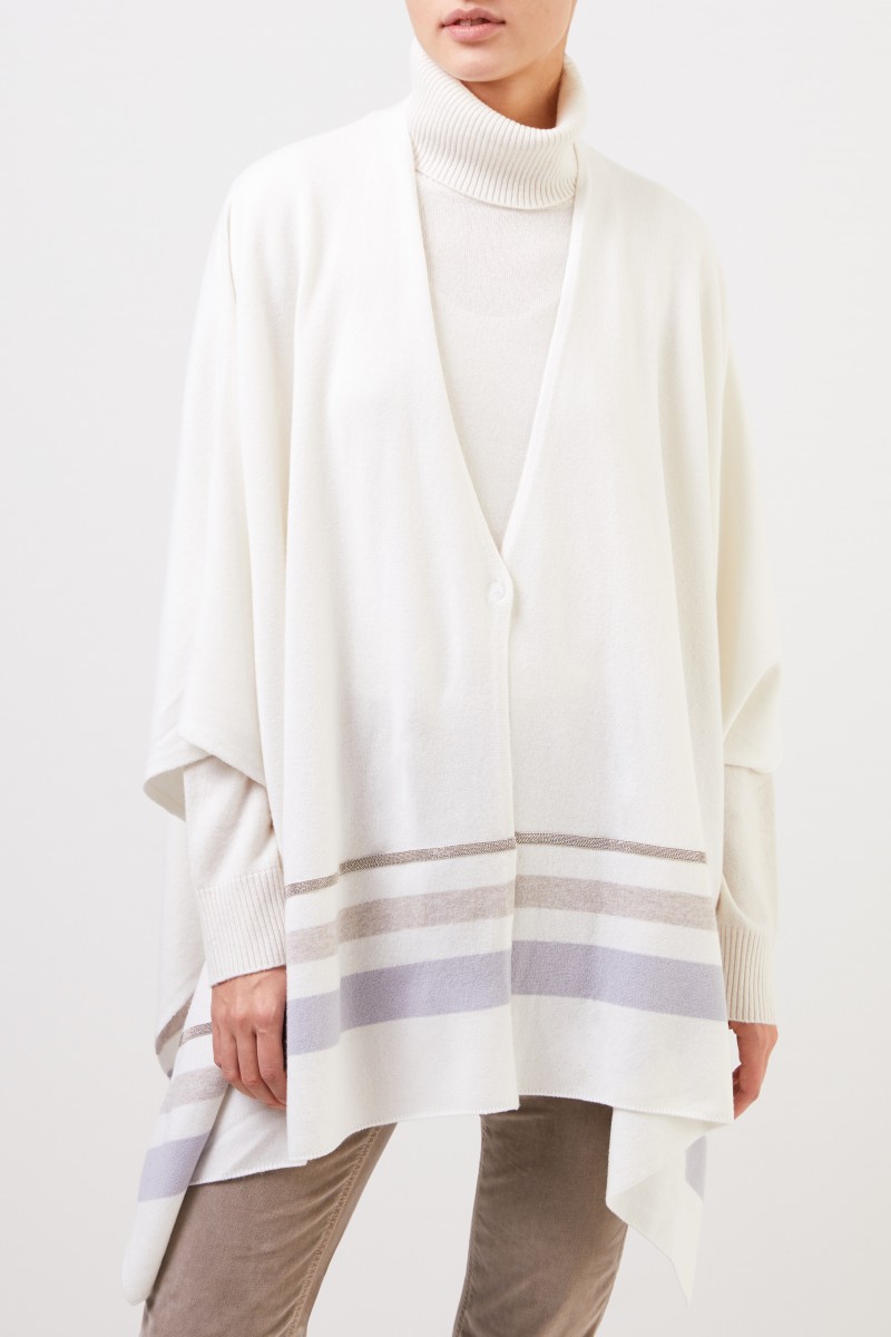 Fabiana Filippi Woll-Seiden-Cape Crème, Beige, Hellblau
