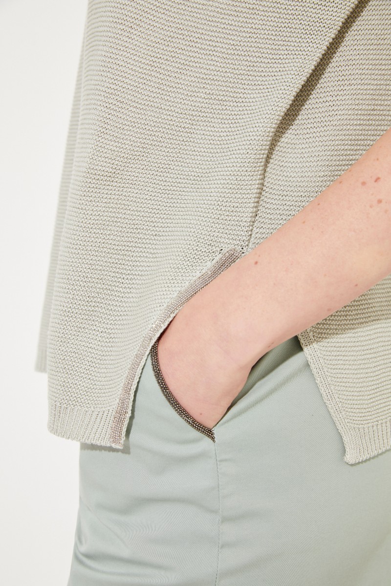 Baumwoll-Pullover mit Perlenverzierung Salbei