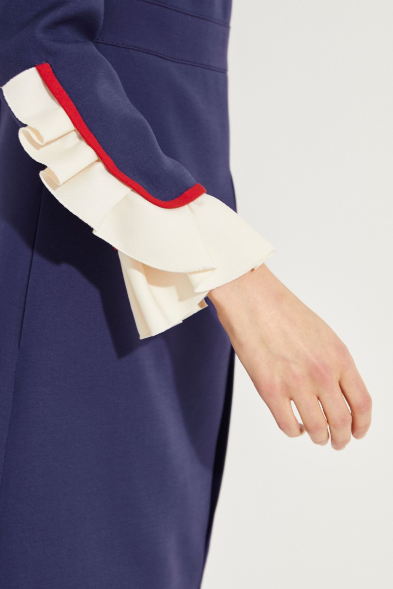 Woll-Seiden-Kleid mit Rüschendetails Blau