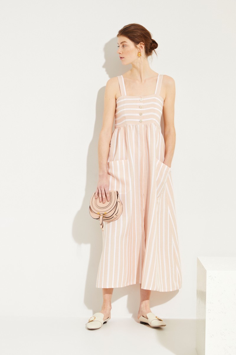 Gestreiftes Leinen-Kleid 'Boca' Rosé/Weiß