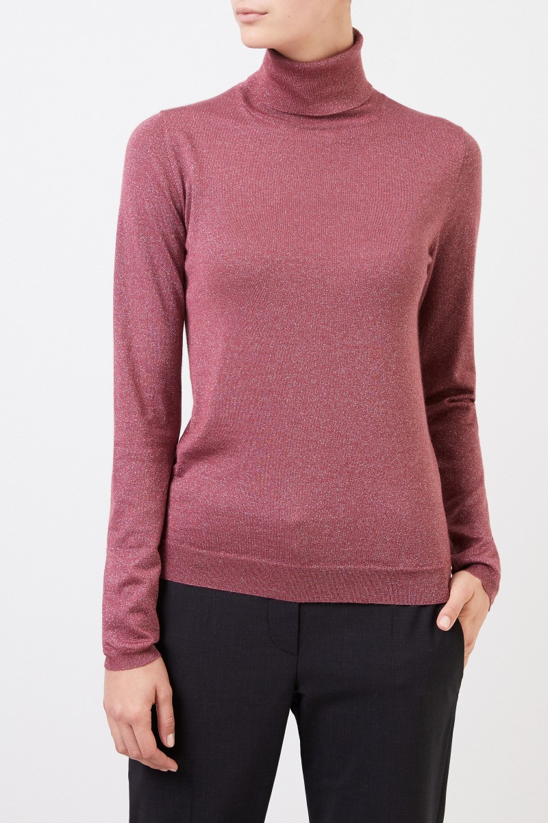 Brunello Cucinelli Cashmere-Seiden-Pullover mit Lurexdetails Beerenton