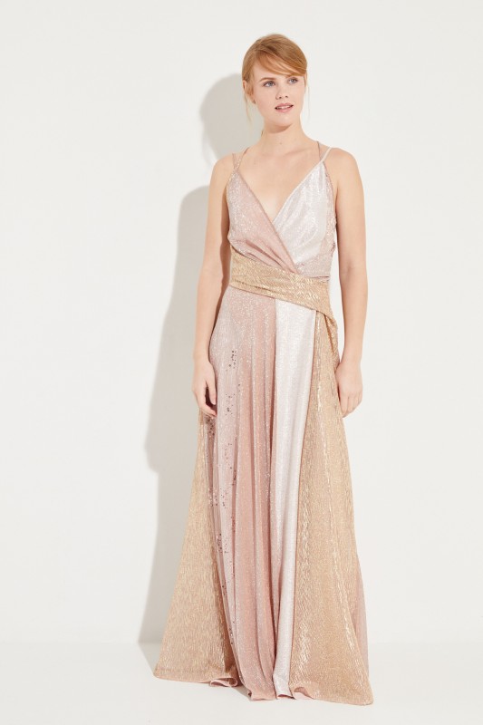 Langes Abendkleid mit Lurexdetails Rosé/Multi