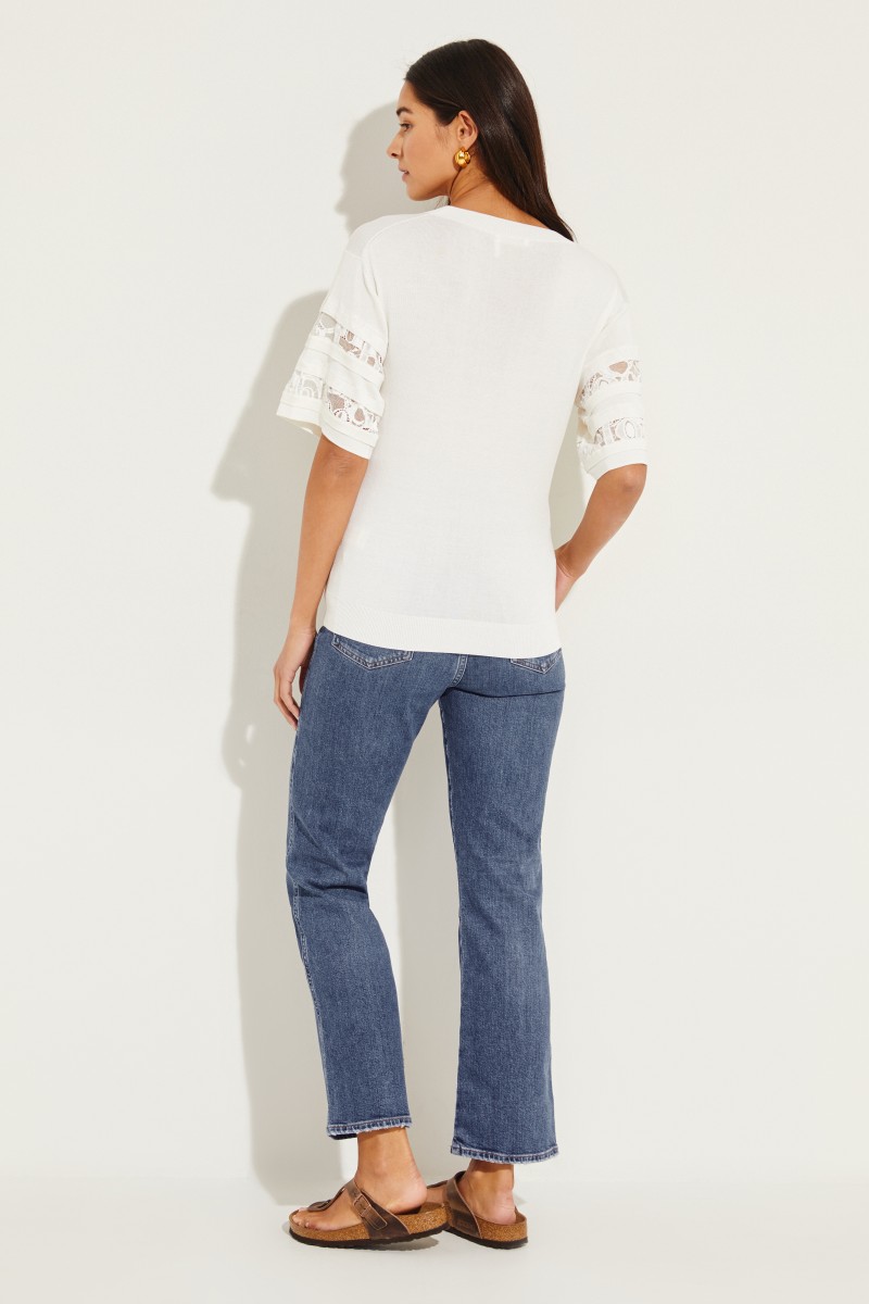 Pullover mit Lace-Details Crème