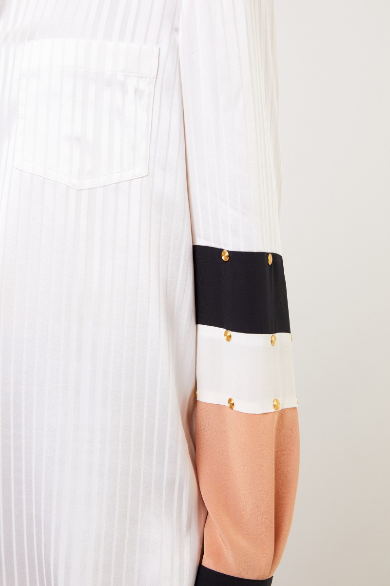 Tory Burch Seiden-Bluse mit Streifendetails Crème/Multi