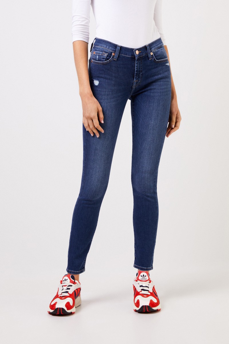 7 for all mankind Skinny-Jeans mit Used-Look 'The Skinny' Blau