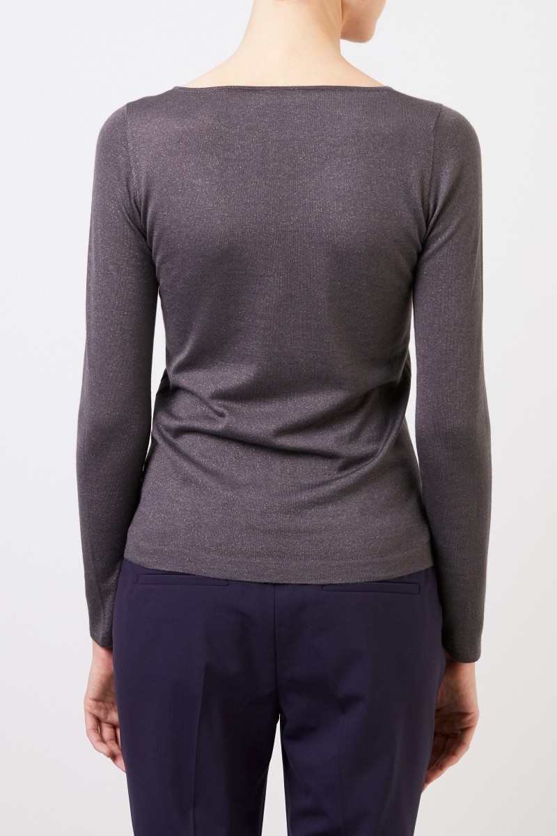 Brunello Cucinelli Feiner Alpaca-Pullover mit Lurexdetails Grau/Braun