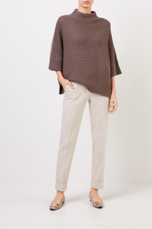 Woll-Pullover mit Stehkragen Braun