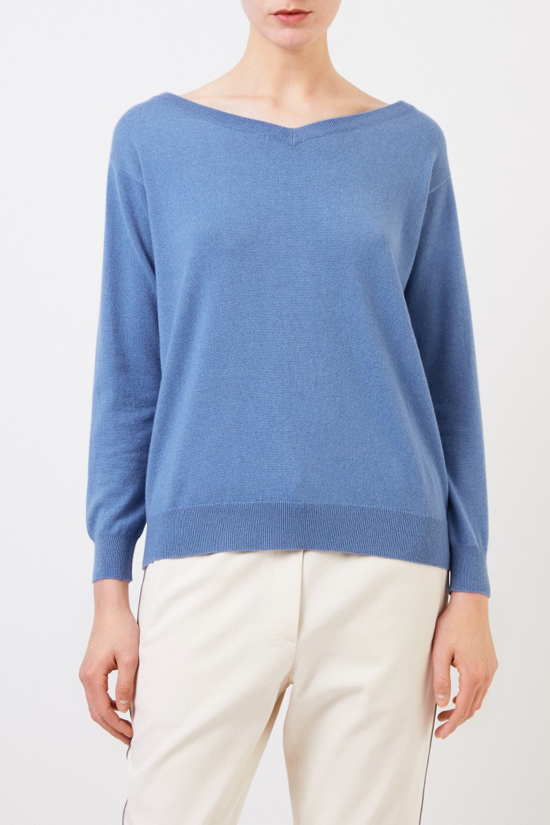 Brunello Cucinelli Cashmere-Pullover mit Perlenverzierung Blau