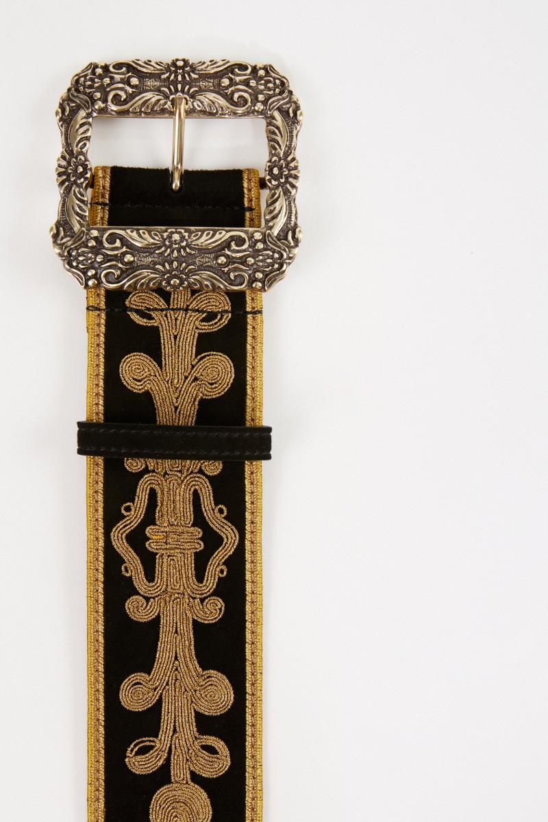 Etro Bestickter Gürtel mit Schnalle Schwarz/Gold