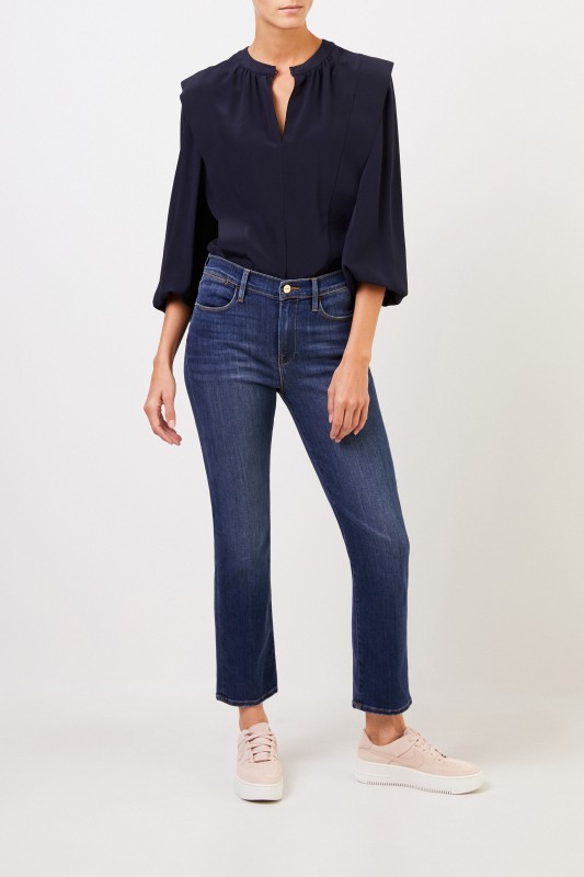 Stella McCartney Seidenbluse mit Schlitz Marineblau
