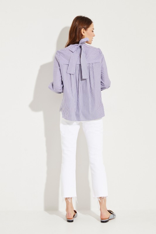 Bluse mit Schleifen-Detail Blau/Weiß
