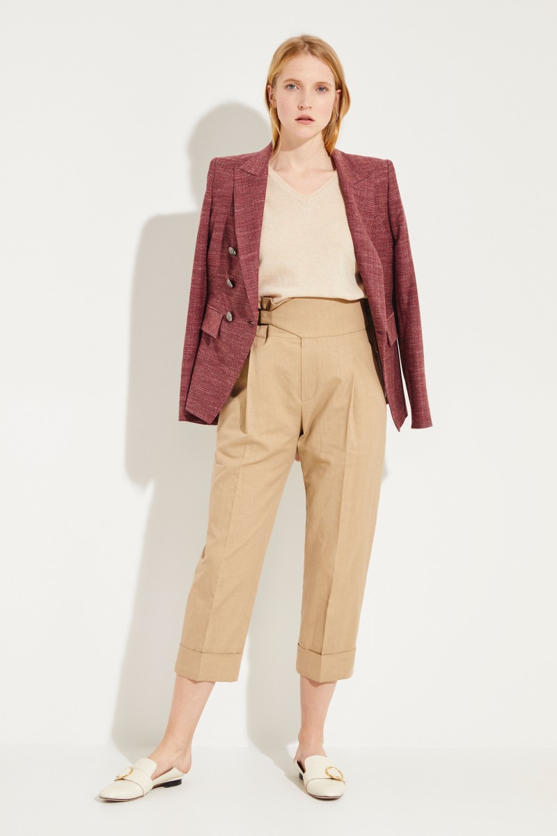 Brunello Cucinelli Baumwoll-Leinen-Hose mit Bindedetail Beige