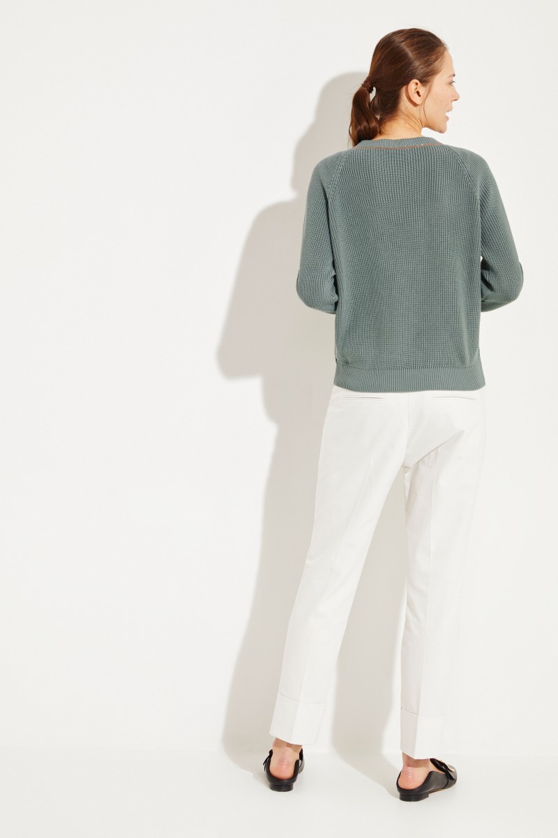 Baumwoll-Pullover mit Perlenverzierung Salbei