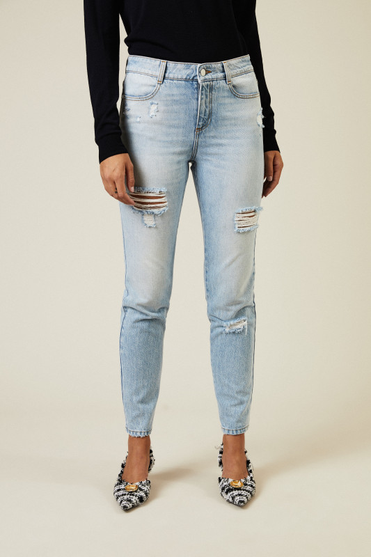 Destroyed High-Waist-Jeans Blau