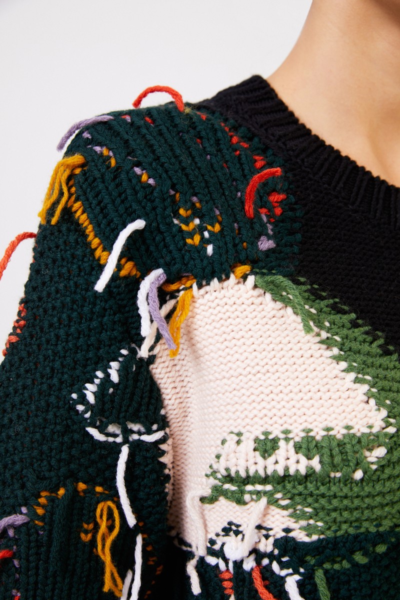 Stella McCartney Gemusterter Woll-Pullover mit Fransen Multi