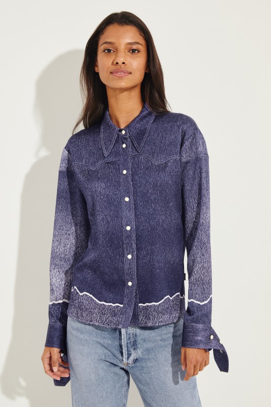 Bluse mit Manschetten Details Blau