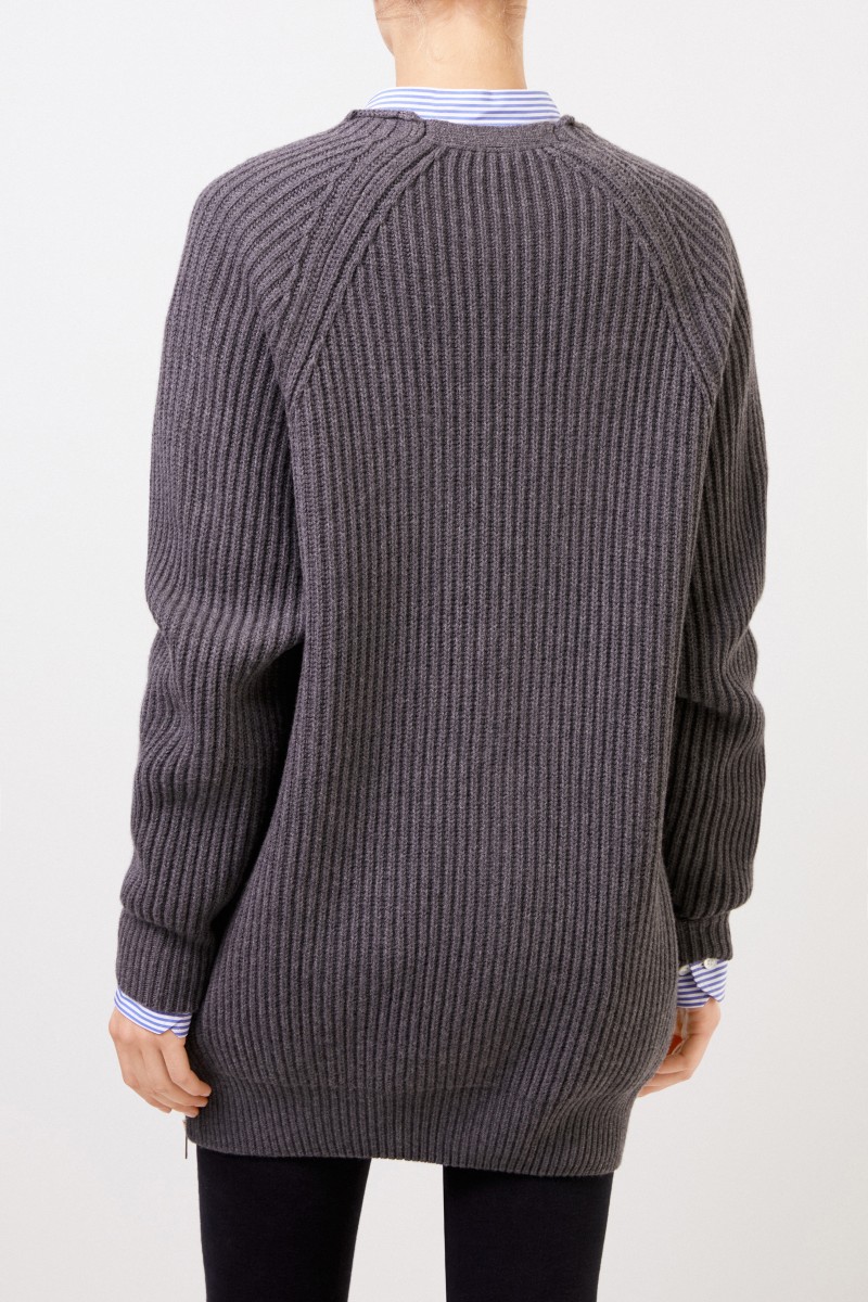 Stella McCartney Langer Woll-Cardigan mit Reißverschlüssen Grau