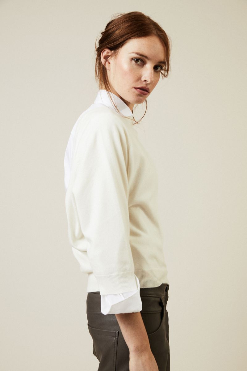 Cashmere-Pullover mit Rückenausschnitt Weiss