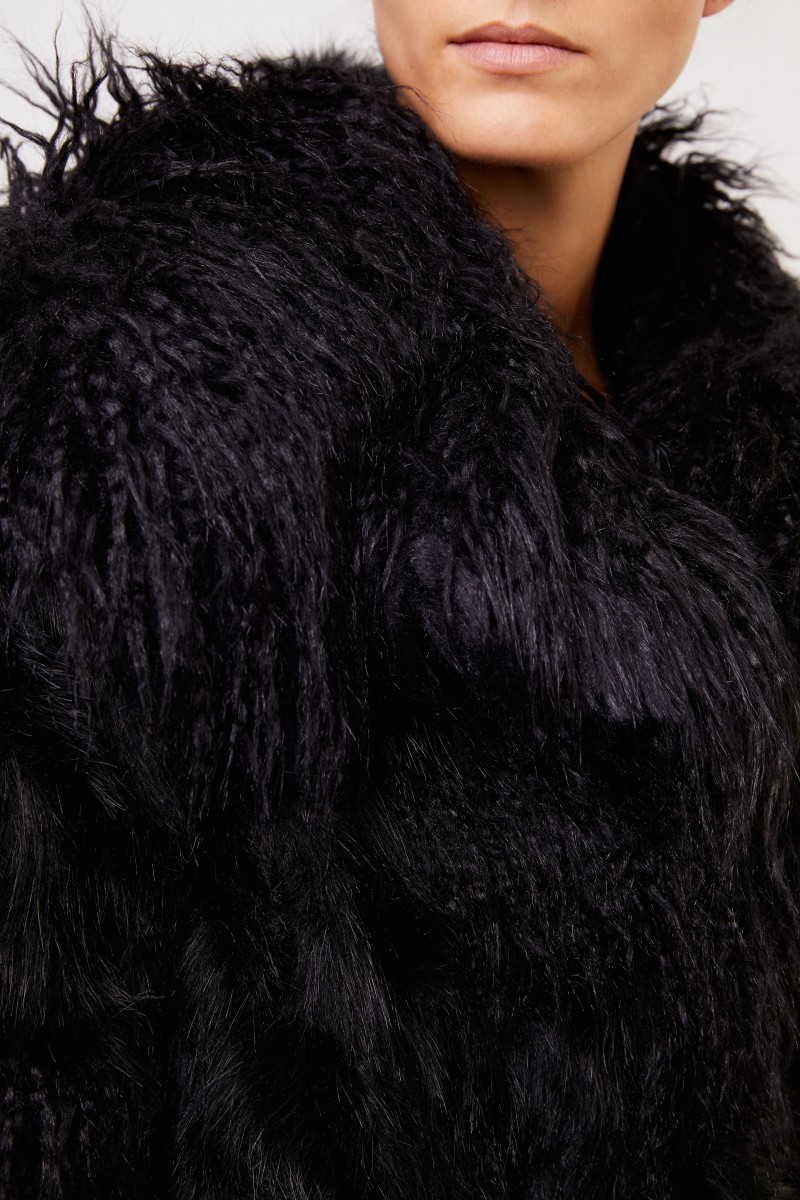 Stella McCartney Langhaar Faux Fur Jacke Schwarz