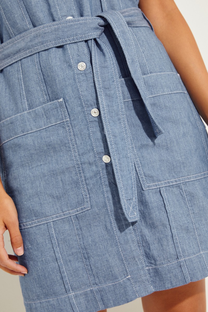 Jeans-Kleid mit Gürtel Blau