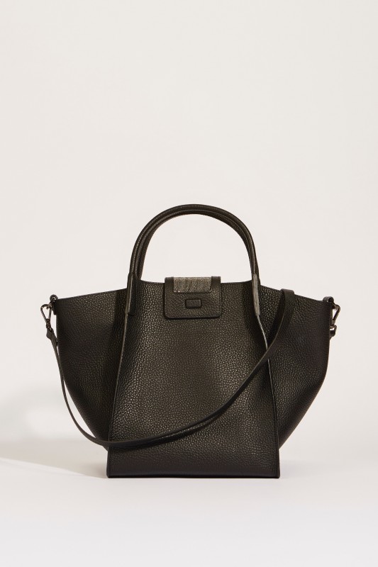 Leder-Handtasche 'Viola' mit perlenverzierter Lasche Schwarz