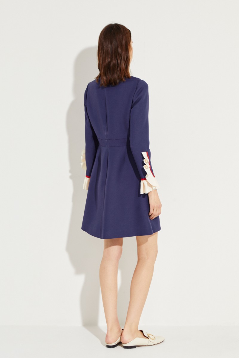 Woll-Seiden-Kleid mit Rüschendetails Blau
