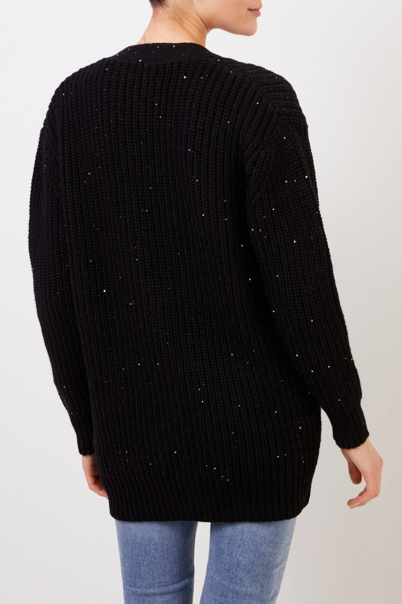 Woll-Alpaka Cardigan mit Paillettenverzierung Schwarz