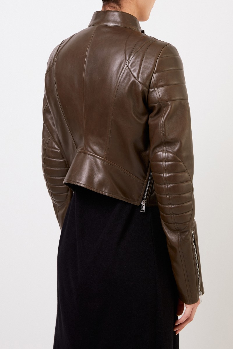 Bottega Veneta Kurze Lederjacke mit Reißverschlussdetails Braun
