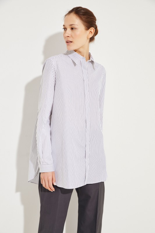 Gestreifte Oversize-Bluse Blau/Weiß