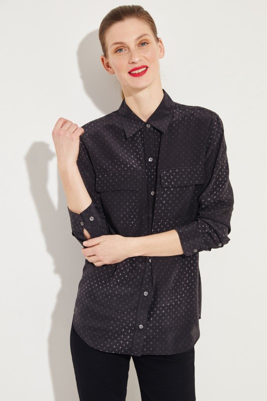 Seiden-Bluse 'Signature' mit Sternenprint Schwarz