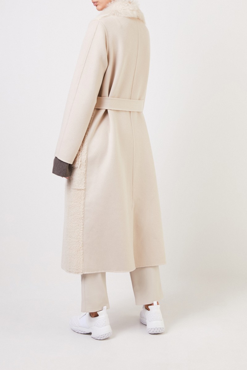 Yves Salomon Cashmere-Lammfellmantel mit Gürtel Crème