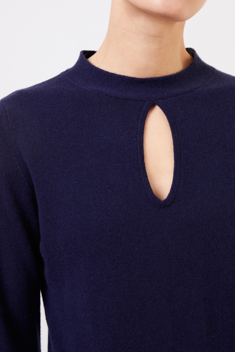 Woll-Cashmere Strickkleid mit Schlitz-Detail Marineblau
