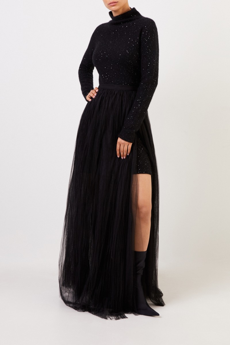 Fabiana Filippi Woll-Seidenkleid mit Pailletten Schwarz