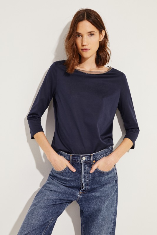 Longsleeve mit Perlenapplikation Blau