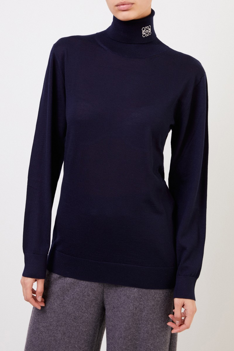 Loewe Cashmere Rollkragen mit Logo-Detail Marineblau