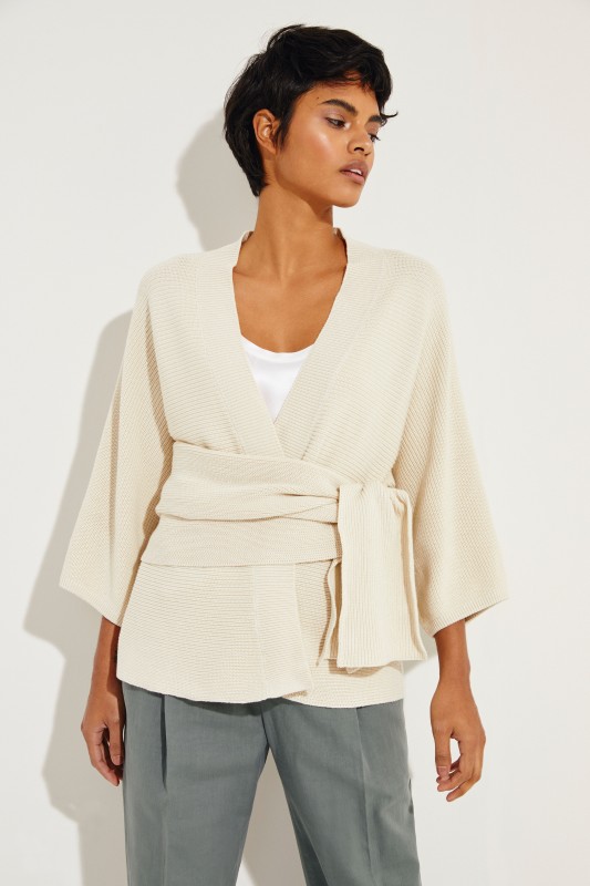 Baumwoll-Cardigan mit Gürtel Ecru