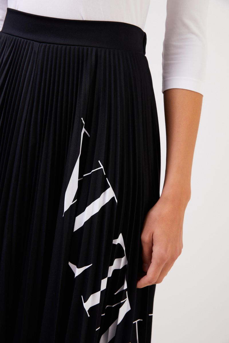 Valentino Midi Plissee-Rock mit Logo Schwarz/Weiß