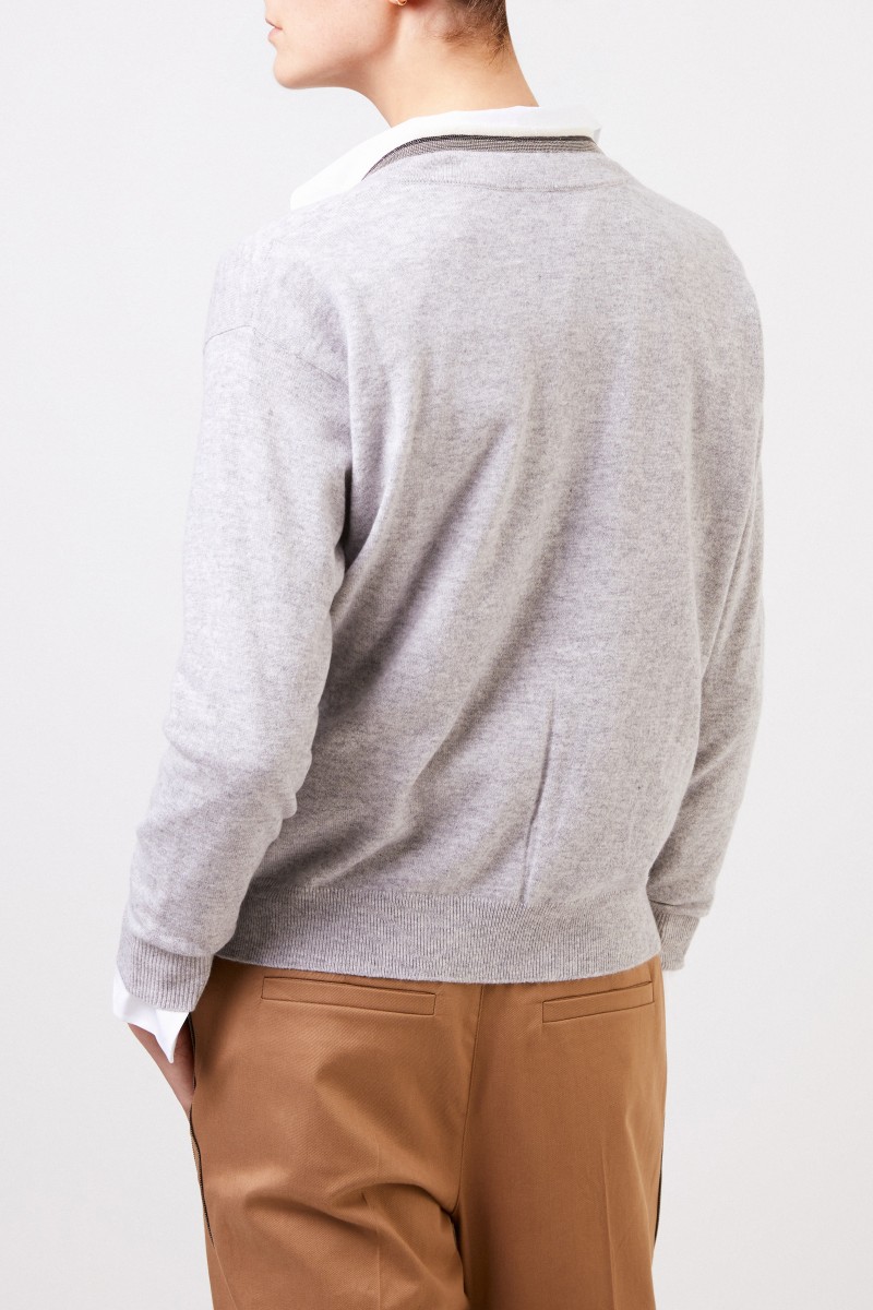 Brunello Cucinelli Cashmere-Cardigan mit Perlenverzierung Hellgrau
