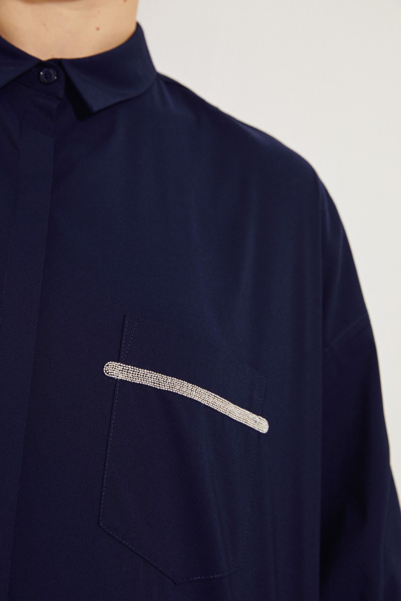 Oversize Bluse mit Verzierung Marineblau