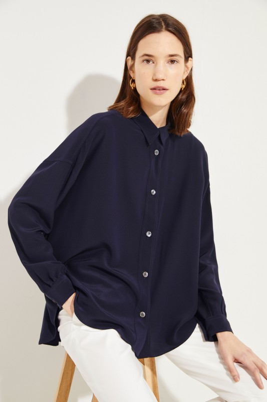 Oversized-Seidenbluse Marineblau